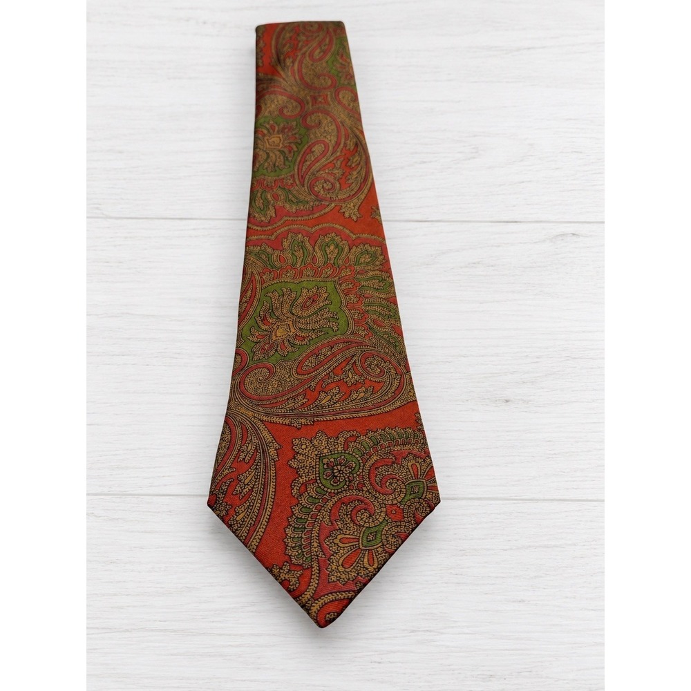 Liberty Silk Paisley Tie Mens Rust Orange Green Made in England